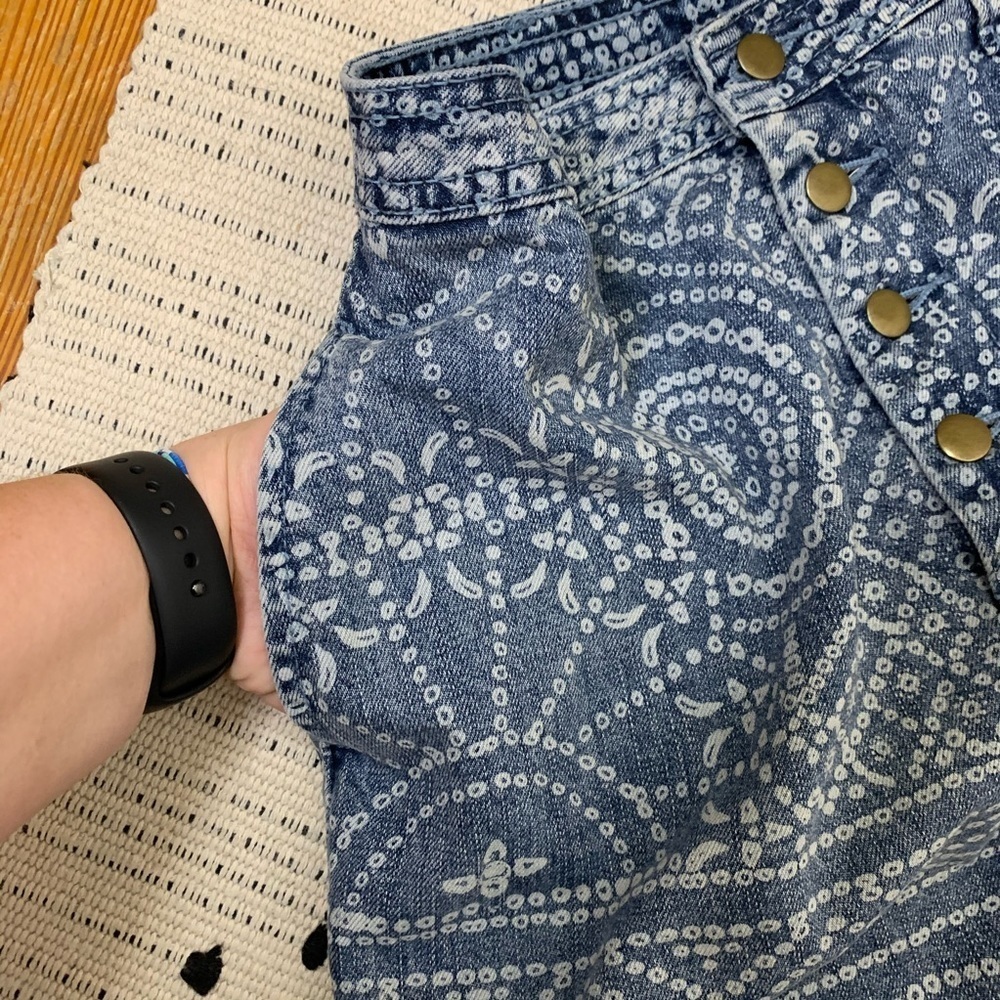 Free People Tribal Print Denim Mini Button Skirt - Picture 5 of 11